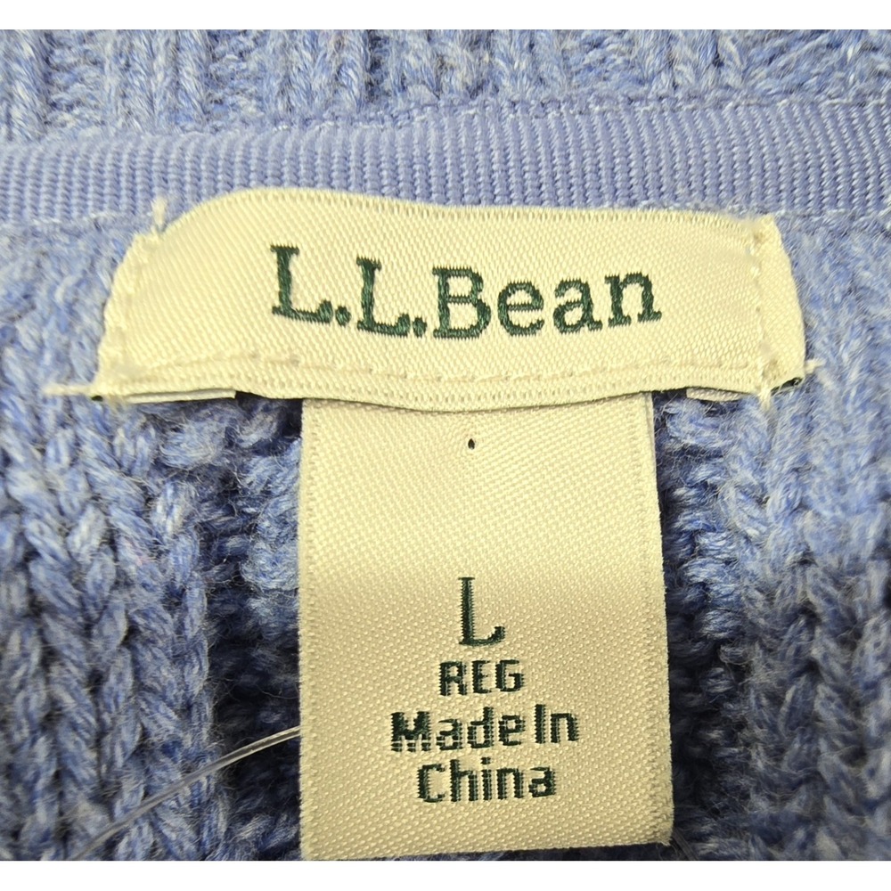 LL Bean Womens Double L Cable Knit Open Cardigan Sweater Long Blue Heather L NWT - Picture 9 of 12